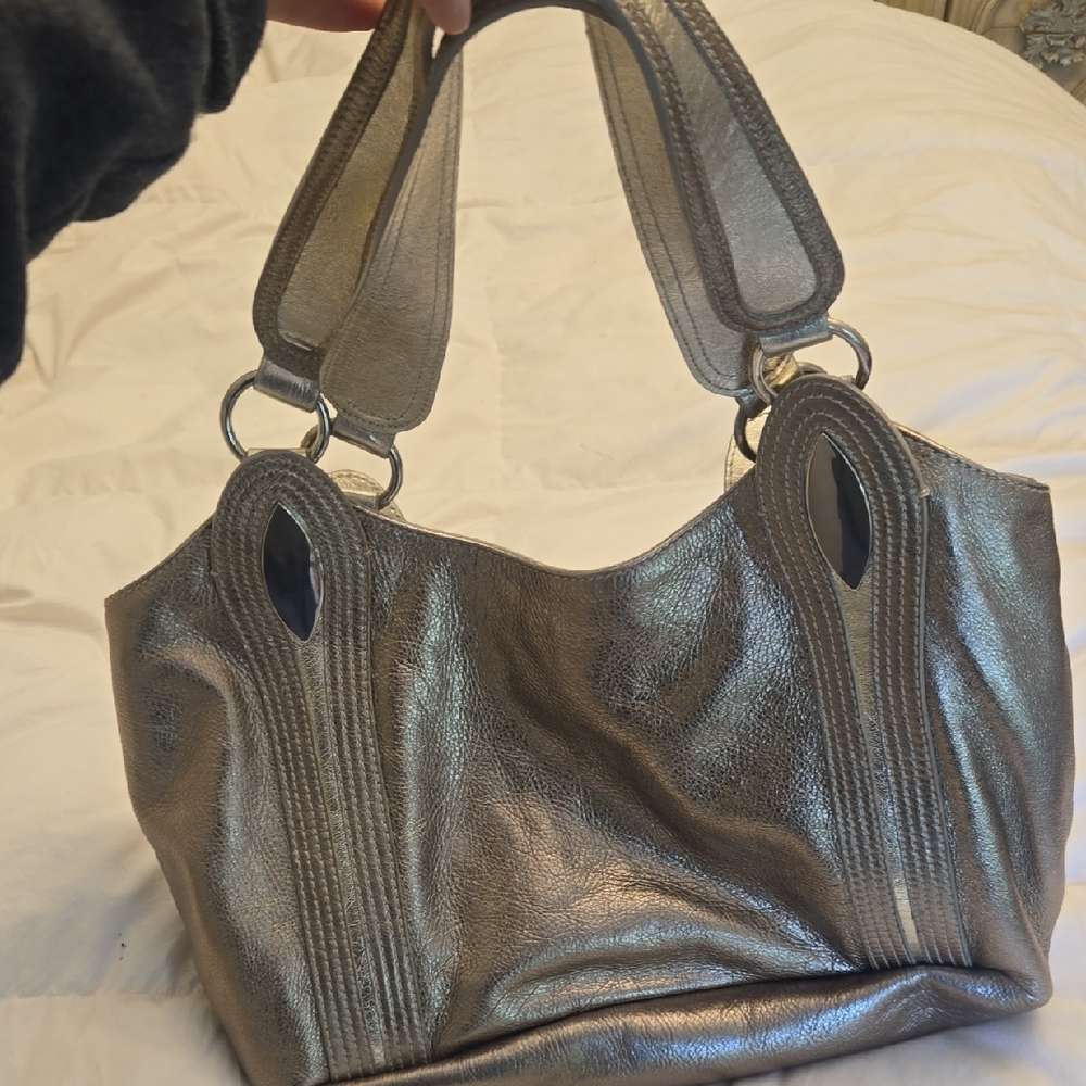 Silver Slouchy Shoulder Bag with Metallic Hardware